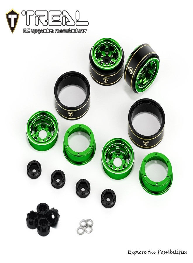 TREAL 1.0 Beadlock Wheels Aluminium Wheel Rims for SCX24 TRX4M FCX24 1/24 1/18 RC Crawler -Type H(Green) - Image 2